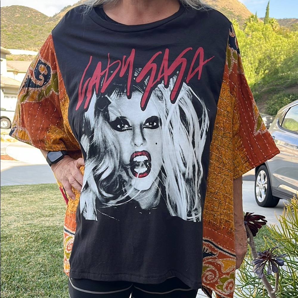 Lady Gaga Upcycled Kantha Tunic Top Shirt OS Handmade Bohemian Hippie - Picture 2 of 3
